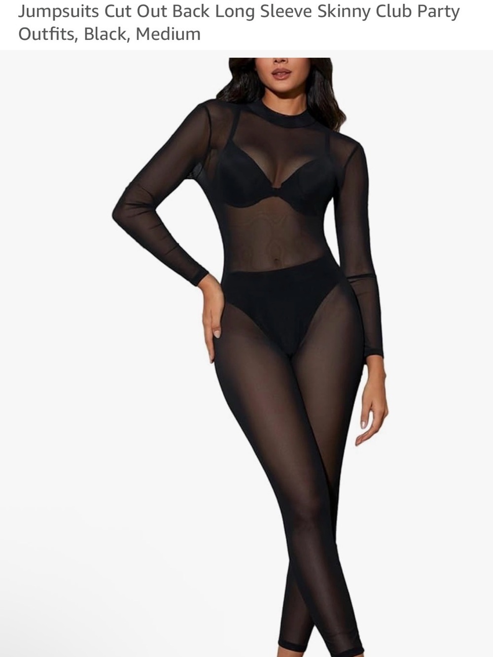 Amazon Black Sheer Long-Sleeve Jumpsuit